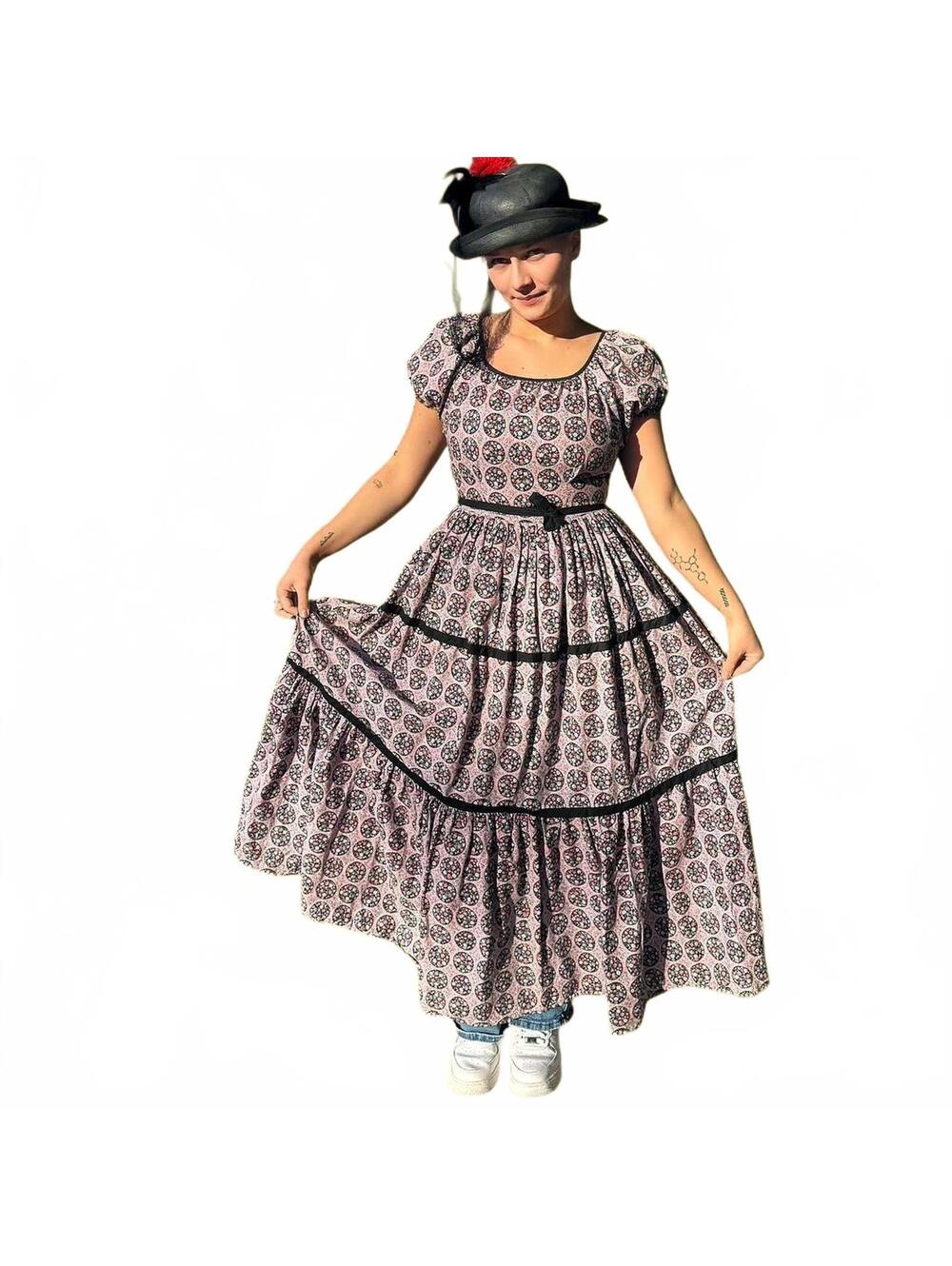 Vintage Prairie Witch Maxi Dress Puff Sleeve Tiered Cottagecore